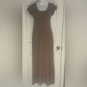 Diamante Tan Cap Sleeve Back Tie Detail Maxi Dress Size L Fits Like Small